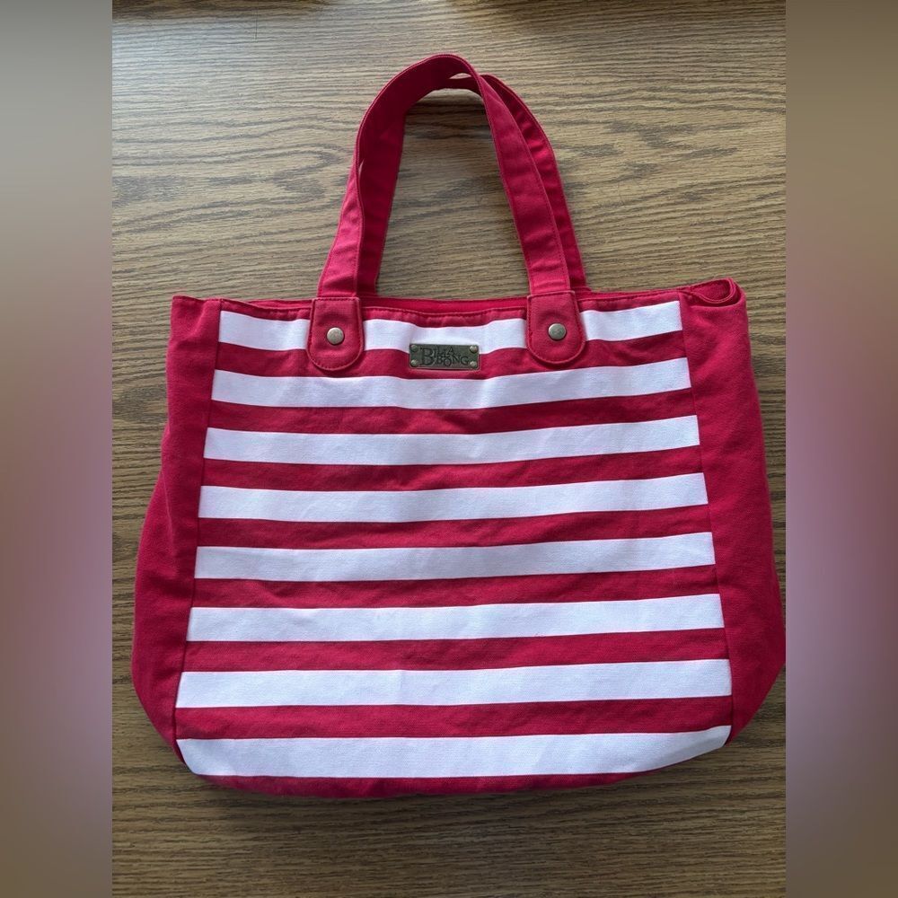 Billabong Red and White Striped Tote Bag